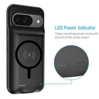 Battery Case for Google Pixel 9/9 Pro, 10000mAh Portable Protective Charging Case with Wireless Charging Compatible for Google Pixel 9/9 Pro (6.3 inch) Battery Pack Charger Case with Carplay (Black) - size: Google Pixel 9/9 Pro-10000mAh