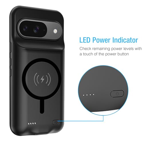 Battery Case for Google Pixel 9/9 Pro, 10000mAh Portable Protective Charging Case with Wireless Charging Compatible for Google Pixel 9/9 Pro (6.3 inch) Battery Pack Charger Case with Carplay (Black) - size: Google Pixel 9/9 Pro-10000mAh