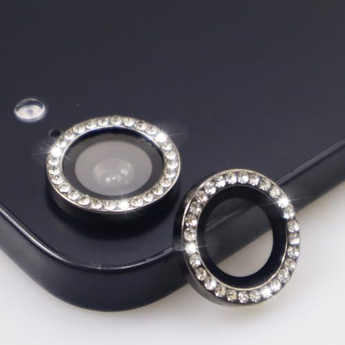 BONVAN for iPhone 15/15 Plus Camera Lens Protector Bling Glitter Diamond Metal Crystal Tempered Glass Screen Accessories Rhinestones Lens Cover, also Compatible with iPhone 16e (2PCS) (Black) - color: Black