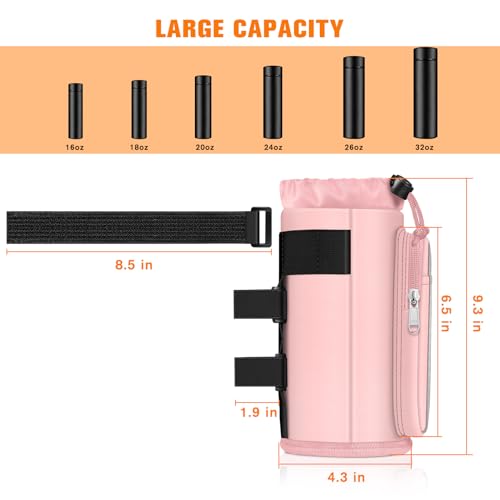FINPAC Cup Holder for Bike, Universal Water Bottle Holder w/Phone Pockets - color: Pink