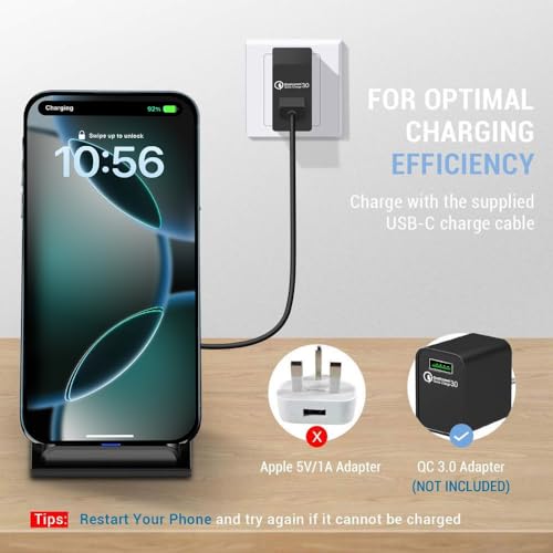 25W Fast Wireless Charger,Wireless Charging Desktop Stand for iPhone Duo/18 - color: Black