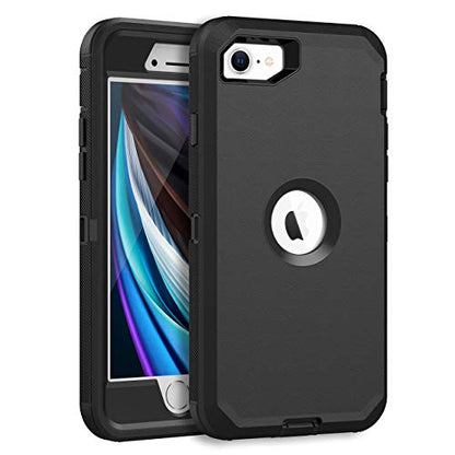 MXX Case Designed for iPhone SE 2020 / SE 2022 Heavy Duty Protective Case with Screen Protector [3 Layers] Rugged Rubber Shockproof Protection Cover & Rotating 360 Degree Belt Clip (Black) - color: Black