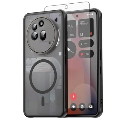 Asuwish Phone Case for Nothing Phone (3a) Pro, Compatible with Magsafe Magnetic, Translucent Matte Anti-Fingerprint Back, Military Grade DropProof Shockproof Protective Cell Cover 3 a Women Men Black - color: Black