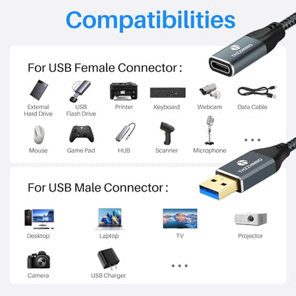 USB A to USB C Adapter Extension Cable 1.6FT, 10Gbps High-Speed USB C Female to USB Male Adapter for Laptop, Tablet, Smartphone, etc. - color: USB - C F, size: 1.6FT