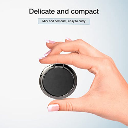 [2 Pack] Small Round Sparkling Cell Phone Ring Holder Stand,360 Degree Rotation and 180 Degree Adjustable Finger Ring Kickstand with Polished Metal Phone Grip (Black)