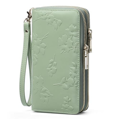 yiijay Womens Wallet RFID Blocking Large Capacity Vegan Leather Double Zip Wristlet Wallet Card Holder Travel Ladies Clutch - color: Light Green