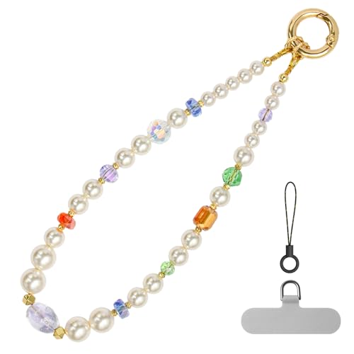 pcgaga Pearl Beaded Phone Charm, Phone Wrist Strap, Handmade Bracelet Straps, Anti-Lost Lanyard Wrist Chain for Airpods Women Girls Gift - color: Crystal Love