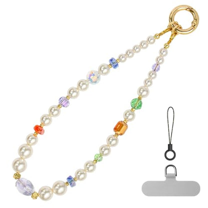 pcgaga Pearl Beaded Phone Charm, Phone Wrist Strap, Handmade Bracelet Straps, Anti-Lost Lanyard Wrist Chain for Airpods Women Girls Gift - color: Crystal Love