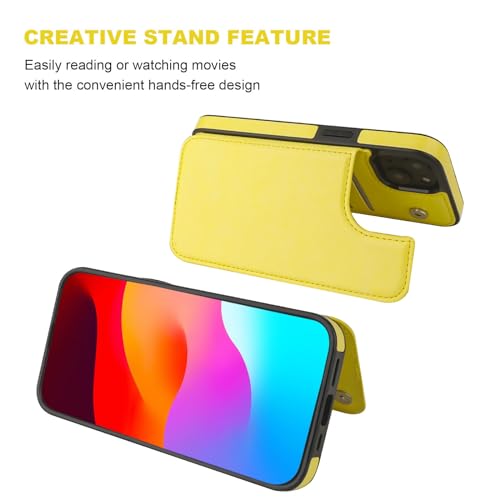 ONETOP for iPhone 15 Wallet Case with Credit Card Holder,Yellow | Kickstand,ID/Cash Holder,Case Wallet with Card Slots,Double Magnetic Clasp,Durable PU Leather Shockproof Cover for Women Men - color: Yellow