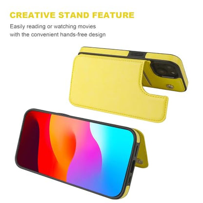 ONETOP for iPhone 15 Wallet Case with Credit Card Holder,Yellow | Kickstand,ID/Cash Holder,Case Wallet with Card Slots,Double Magnetic Clasp,Durable PU Leather Shockproof Cover for Women Men - color: Yellow