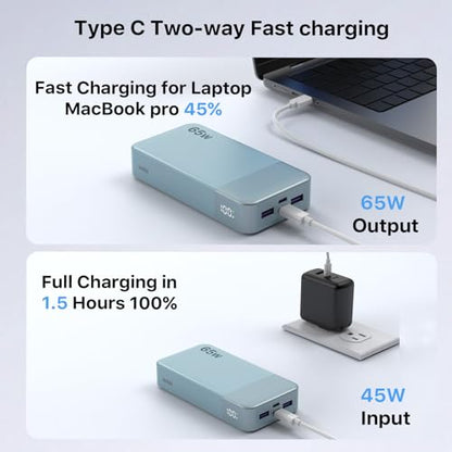 NOBIS 65W 20000mAh Portable Charger Power Bank Fast Charging - color: Blue