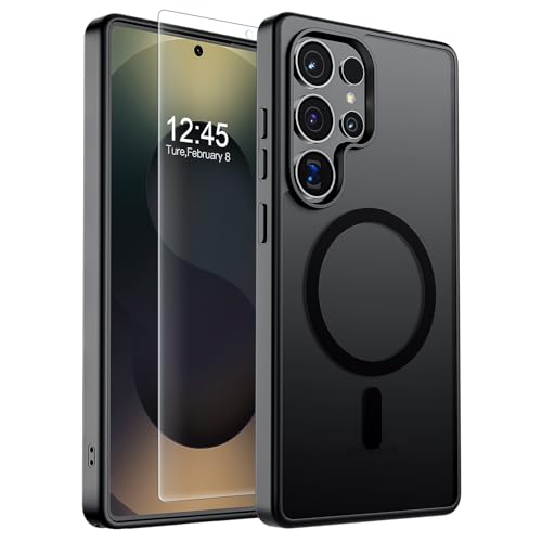 SUPFINE Magnetic for Samsung Galaxy S25 Ultra Case with Screen Protector, (Built-in Magnets) (Military Grade Drop Protection) Slim Translucent Shockproof Phone Case,Black - color: Black, size: S25 Ultra 6.9"