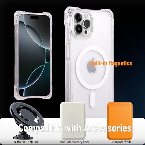 Magnetic Case for iPhone 16 Pro Max, Compatible with MagSafe, Clear Strong Magnetic Soft Frame PC Back Shockproof Protective Case Cover with Detachable Lanyard,Clear - color: Clear, size: iPhone 16 Pro Max