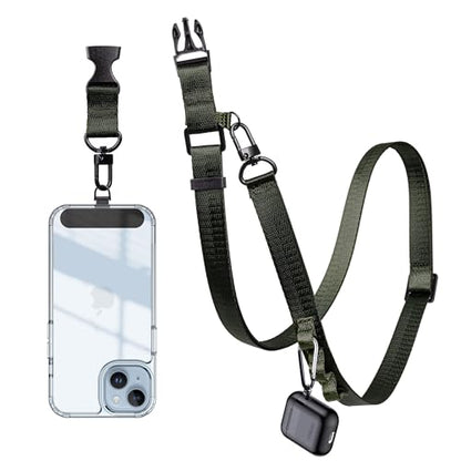 Cell Phone Lanyard Crossbody - Adjustable Nylon Strap Grey, Anti-Theft Lock Hook, Universal Fit (4-7" Screens) - color: Dark Green