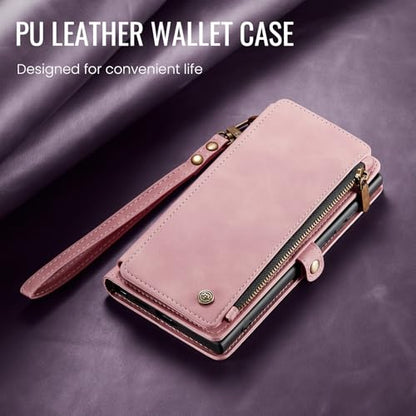 Defencase for Samsung Galaxy S26 Ultra Wallet Case with Card Holder, Pink | with RFID Blocking Zipper Pocket, Durable PU Leather, Wrist Strap, S26 Ultra Flip Phone Cases Cover with Stand for Women Men - color: Rose Pink