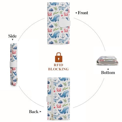 GOIACII Women's Wallet RFID Blocking Large Capacity Card Holder Ladies Phone Clutch Travel Long Purse Whale Print - color: Z02 Whale Print White