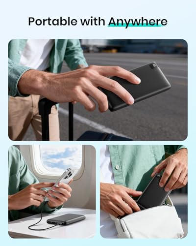 A ADDTOP Power Bank 22.5W Fast Charging Built-in USB C Portable Charger - color: Black