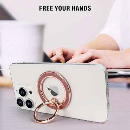 Guppy Magnetic Phone Ring Holder, Glitter Magnet Finger Ring Grip Stand Holder, 360° Rotation with Cell Phone Ring Stand, Compatible with MagSafe for iPhone 17 Pro Max 16 15 14 13 12 All-Rose Gold - color: Rose Gold