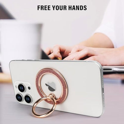 Guppy Magnetic Phone Ring Holder, Glitter Magnet Finger Ring Grip Stand Holder, 360° Rotation with Cell Phone Ring Stand, Compatible with MagSafe for iPhone 17 Pro Max 16 15 14 13 12 All-Rose Gold - color: Rose Gold