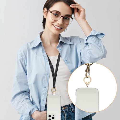 6Sets Phone Tether Tab Heavy Duty, Universal Cell Phone Lanyard Tab with Metal Spring Rings, Phone Patch Connector without Adhesive, Clear Phone Teather Tab Replacement for Phone Case Keychain (Clear)