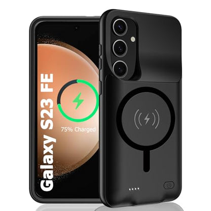 Battery Case for Galaxy S23 FE,12000mAh Portable Protective Smart Wireless Charging Case Support Carplay Compatible with Galaxy S23 FE(6.4 inches)Rechargeable Extended Battery Charger Case(Black) - size: for Galaxy S23 FE