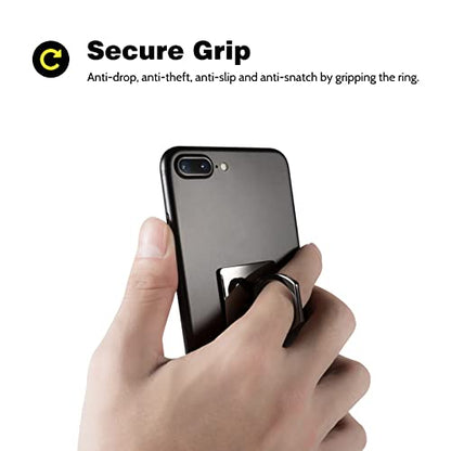 [2 Pack] Square Sparkling Cell Phone Ring Holder Stand,360 Degree Rotation and 180 DegreeAdjustable Finger Ring Kickstand with Polished Metal Phone Grip (Black)