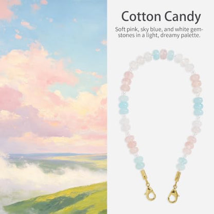 POSADINA Natural Stone Phone Charm, Beaded Healing Phone Wrist Strap, Handmade Cellphone Chain Lanyard with Tether Tab - color: Cotton Candy