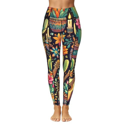 Augenstern Women's Desert-Cacti-Guitar Yoga Pants Workout Legging - size: Medium