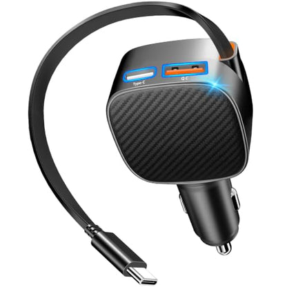 Apple MFi Certified 90W Retractable Car Charger USB C，iPhone 18 Car Charger - size: 2.7FT