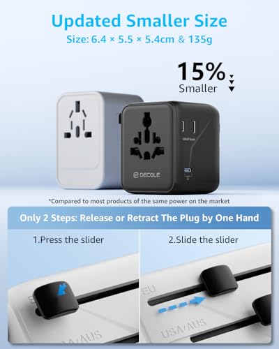 “Pro” Universal Travel Adapter 3 USB-C＆ 2 USB-A Cover 200+ Countries - color: Black, size: 3C+2A 28W