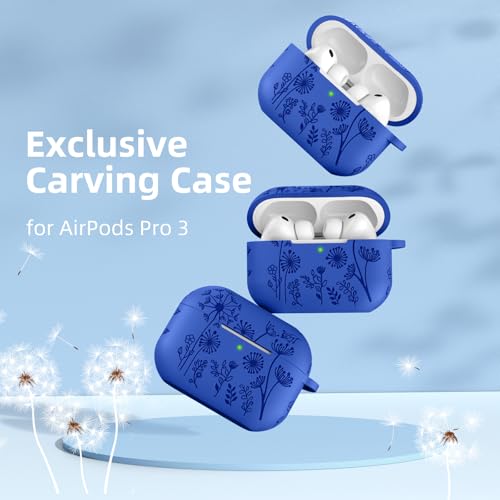 Lerobo for AirPods Pro 3 Case, Flower Engraved Soft Silicone Cover - color: A-Glaze Blue, size: AirPods Pro 3
