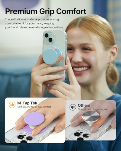 Sinjimoru Magnetic Phone Grip for MagSafe, Soft Silicone, Blue - color: Blue
