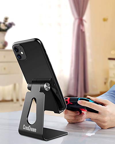 CreaDream Aluminum Cell Phone Stand, Adjustable Phone Holder for Desk - color: Black