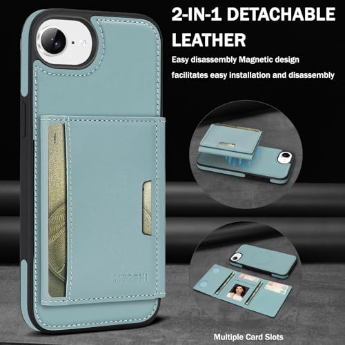 for iPhone 16e / iPhone 17e Wallet Case, 2-in-1 Detachable Phone Case, Card Holder RFID Blocking, Fashionable Faux Leather Card Slot & Folding Design (Blue 6.1'') - color: Blue, size: iPhone 16E