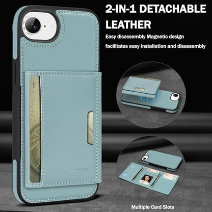 for iPhone 16e / iPhone 17e Wallet Case, 2-in-1 Detachable Phone Case, Card Holder RFID Blocking, Fashionable Faux Leather Card Slot & Folding Design (Blue 6.1'') - color: Blue, size: iPhone 16E