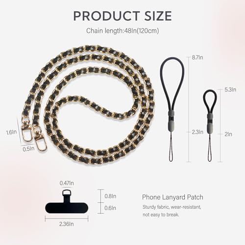 Universal Crossbody Patch Phone Lanyards - 2 Pads, 1 Leather Phone Strap, 1 Adjustable Finger Strap - Compatible with Most Smartphones (48in) - color: Gold/Black 48in