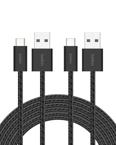 Belkin USB A to USB C 15W Braided Cable 2 Pack, 9.9ft iPhone Charger Cord - color: Black, style: 9.9 ft - 2 pack