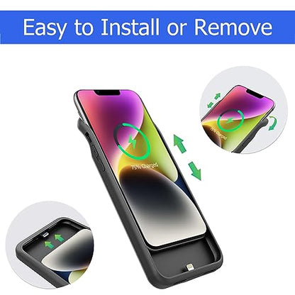 Battery Case for iPhone 14 Plus, [12000mAh] Enhanced Rechargeable Portable Qi Wireless Charger Case Battery Pack Support CarPlay Wireless Charging Case Compatible with iPhone 14 Plus (6.7 inch)-Black - size: iPhone 14 Plus