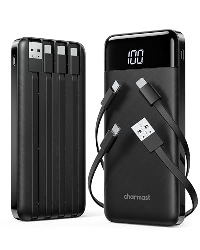 charmast 2 Pack Portable Charger, 10000mAh Power Bank Built-in Cables - color: Black+Black