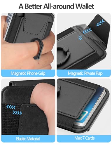 for Magsafe Wallet with Grip, 6-Card Holder; Stronger Magnetic Phone Wallet - color: Midnight Black