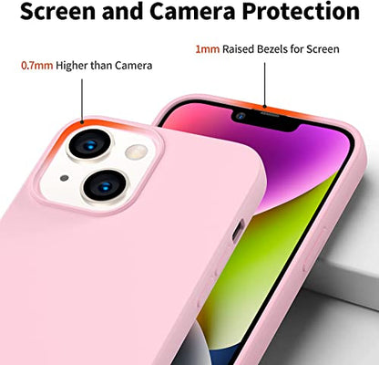 Compatible with iPhone 14 Plus Case 6.7", Slim Silicone 3 Layers Full Covered Soft Gel Rubber Cover Protective Phone Case with Anti-Scratch Microfiber Lining (Pink) - color: Pink, size: iPhone 14 Plus