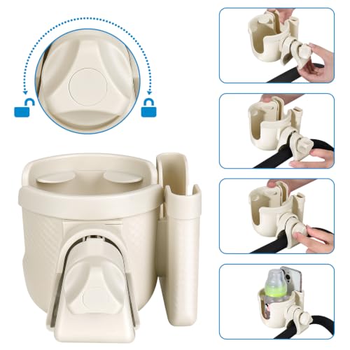 Accmor Stroller Cup Holder with Phone Holder, Bike Cup Holder, Universal Cup Holder for Uppababy Nuna Strollers, 2-in-1 Drinks Holder for Walker, Wheelchair, Scooter - color: All Off White Carbon Fiber Texture