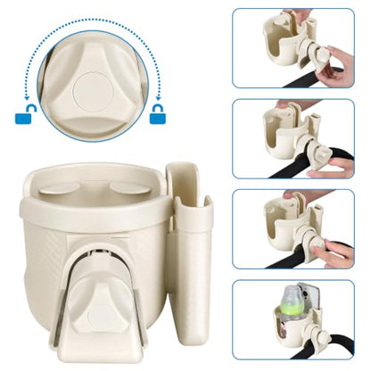 Accmor Stroller Cup Holder with Phone Holder, Bike Cup Holder, Universal Cup Holder for Uppababy Nuna Strollers, 2-in-1 Drinks Holder for Walker, Wheelchair, Scooter - color: All Off White Carbon Fiber Texture