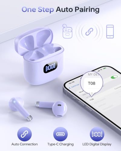 KTGEE Wireless Earbuds Bluetooth 5.3 Ear Buds Headphones, 40Hrs Playback - color: Orchid