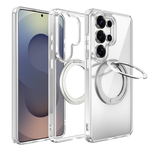 Magnetic Case for Samsung Galaxy S26 Ultra 5G Phone 2026 | with Rotating Kickstand | Non-Yellowing Transparent Clear | Slim Thin | Wireless Charging | Shockproof Protection (Clear) - color: Clear, size: S26 Ultra