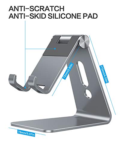 OMOTON C2 Adjustable Aluminum Cell Phone Stand with Charging Cutout, Grey - color: Grey