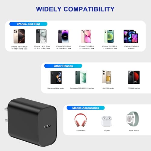 3Pack iPhone 17/16/15 Charge Block, USB C Charger, Black Charger PD Adapter - color: Black