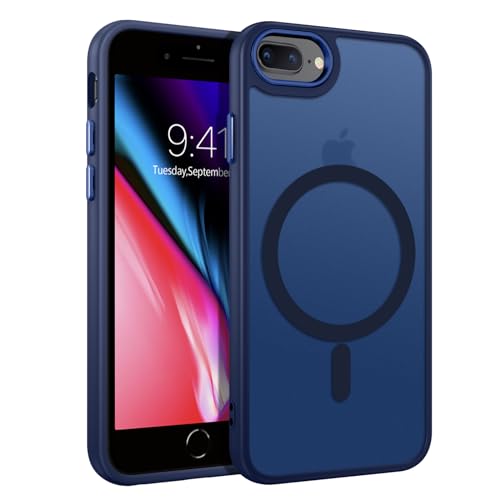 DUEDUE for iPhone 8 Plus Case, iPhone 7 Plus Phone Case Magnetic[Compatible with Magsafe], Translucent Matte Back Protective Cover Shockproof Cases for iPhone 7 Plus/8 Plus, Deep Blue - color: Blue