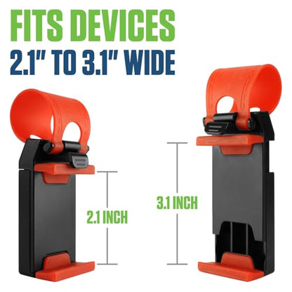 Cellet Universal Steering Wheel Phone Mount Holder - Adjustable Handlebar Cradle Clamp Fits iPhone 16 15 14 13 Pro Black, Fits Standard Devices 2.1" to 3.1" Wide, Stroller & Exercise Bike Bracket