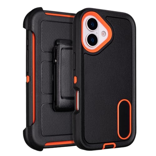 Defender for Phone Case iPhone 17 Case with Belt Clip Holster Black Orange | Heavy Duty Rugged Protective Phone Case, Dual Layer Shockproof Cover - color: Black-Orange